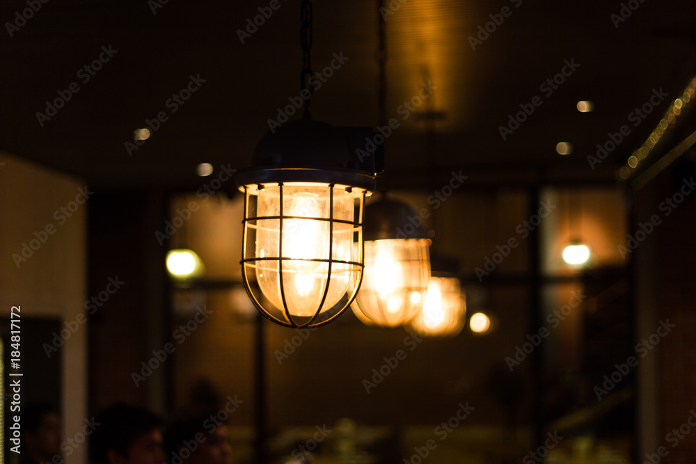 beautiful Retro style lighting decor bulb decor in restaurant Bangkok city, Thailand