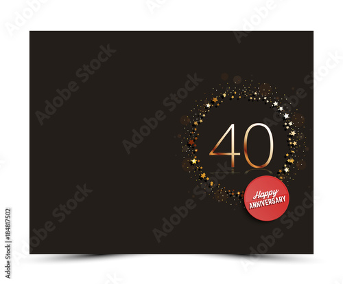 40 years anniversary decorated greeting / invitation card template with golden elements.