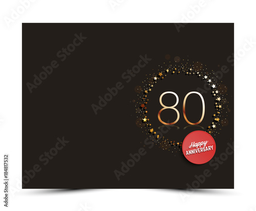 80 years anniversary decorated greeting / invitation card template with golden elements.