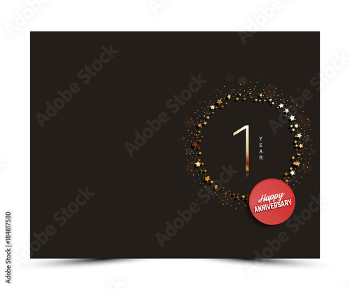 1 year anniversary decorated greeting / invitation card template with golden elements.