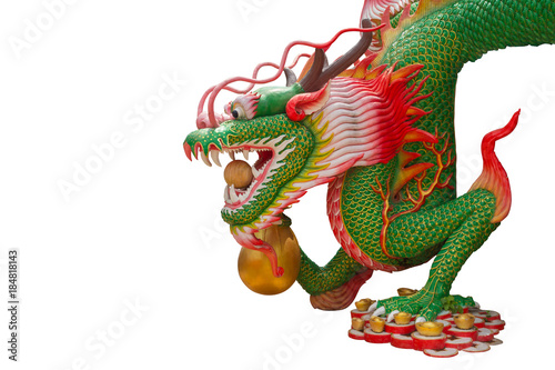 Dragon statue on white background.