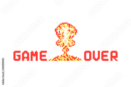 pixel art explosion like game over vector illustration