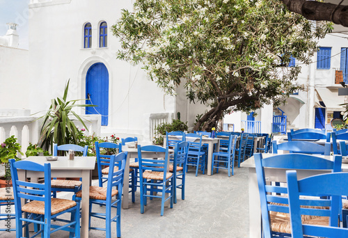 Traditional greek street in Amorgos island, Greece. Greek style