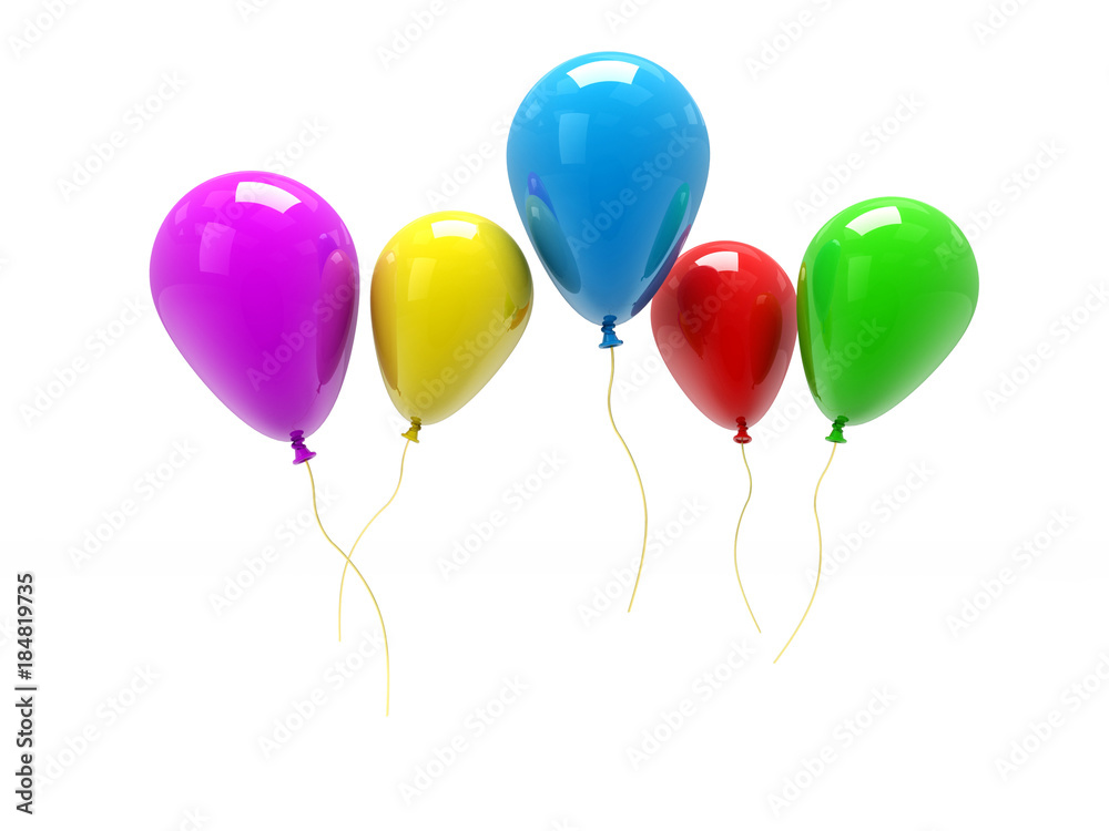 3d balloons bunch on white background, Holidays balloons. 3d render