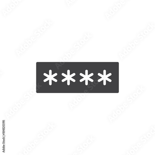 Password or pin code icon vector, filled flat sign, solid pictogram isolated on white. Key security data service technology symbol, logo illustration.