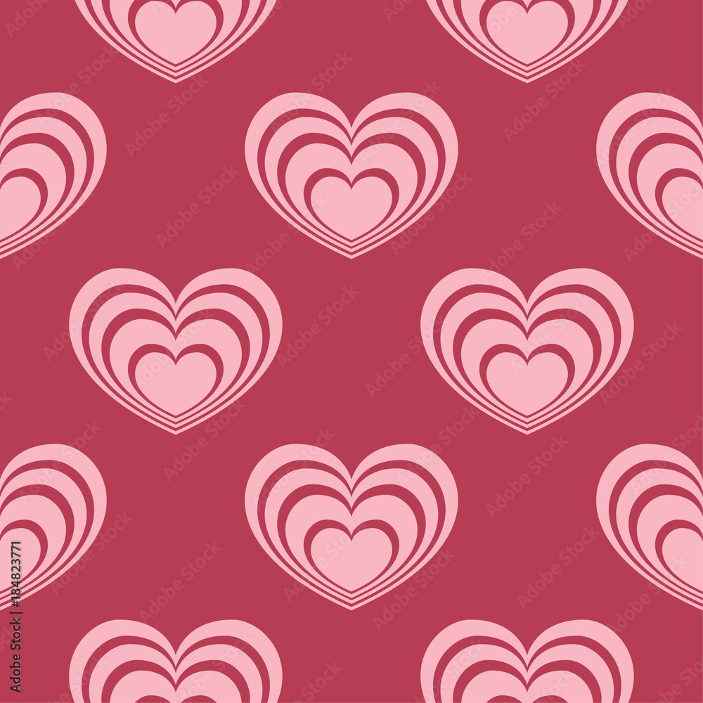 Hearts as seamless pattern. Cherry red and beige romantic background