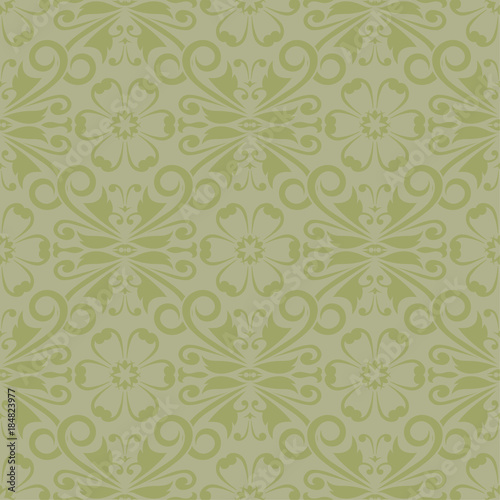 Wallpaper Mural Olive green floral design. Seamless pattern Torontodigital.ca