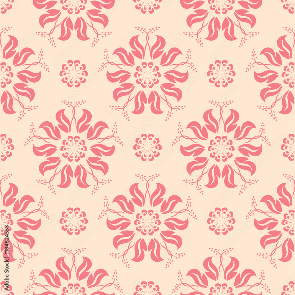 Red flowers on beige background. Seamless pattern Red flowers on beige background. Seamless pattern