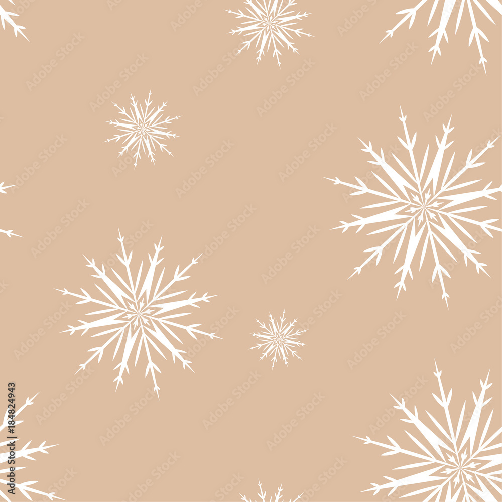 Snowflakes seamless pattern. Beige and white background with christmas elements Snowflakes seamless pattern. Beige and white background with christmas elements