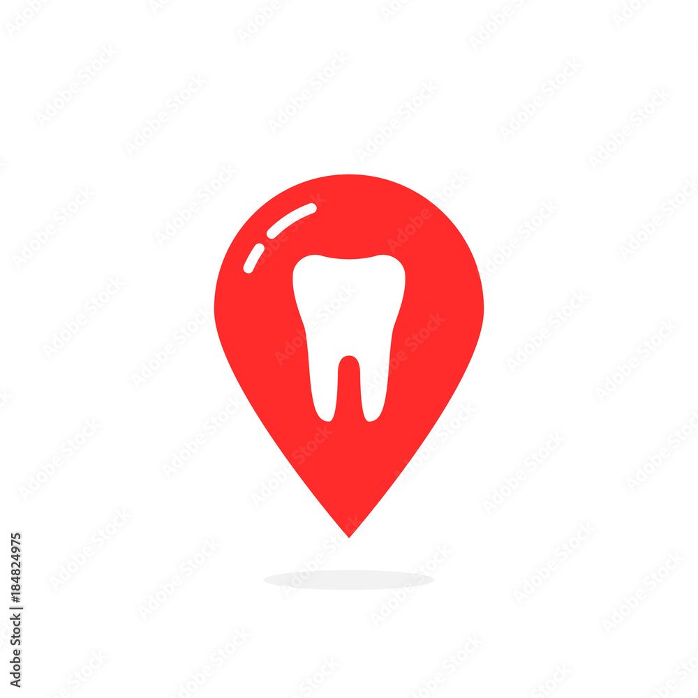 simple red icon of dental clinic isolated on white simple red icon of dental clinic isolated on white