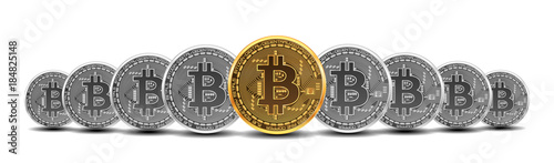 Set of mixed gold and silver crypto currency coins with bitcoin symbol on obverse isolated on white background. Vector illustration. Use for logos, print products, page and web decor or other design.