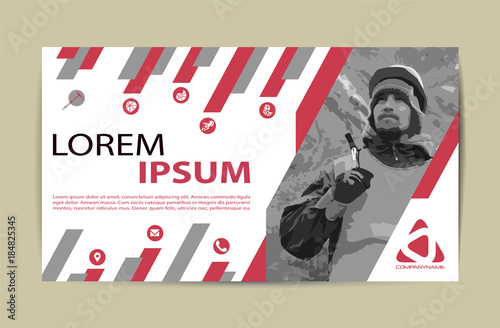 Geologist mountain booklet, business card, brochure cover. Globe icon on vector. Brochure. Flyer design.