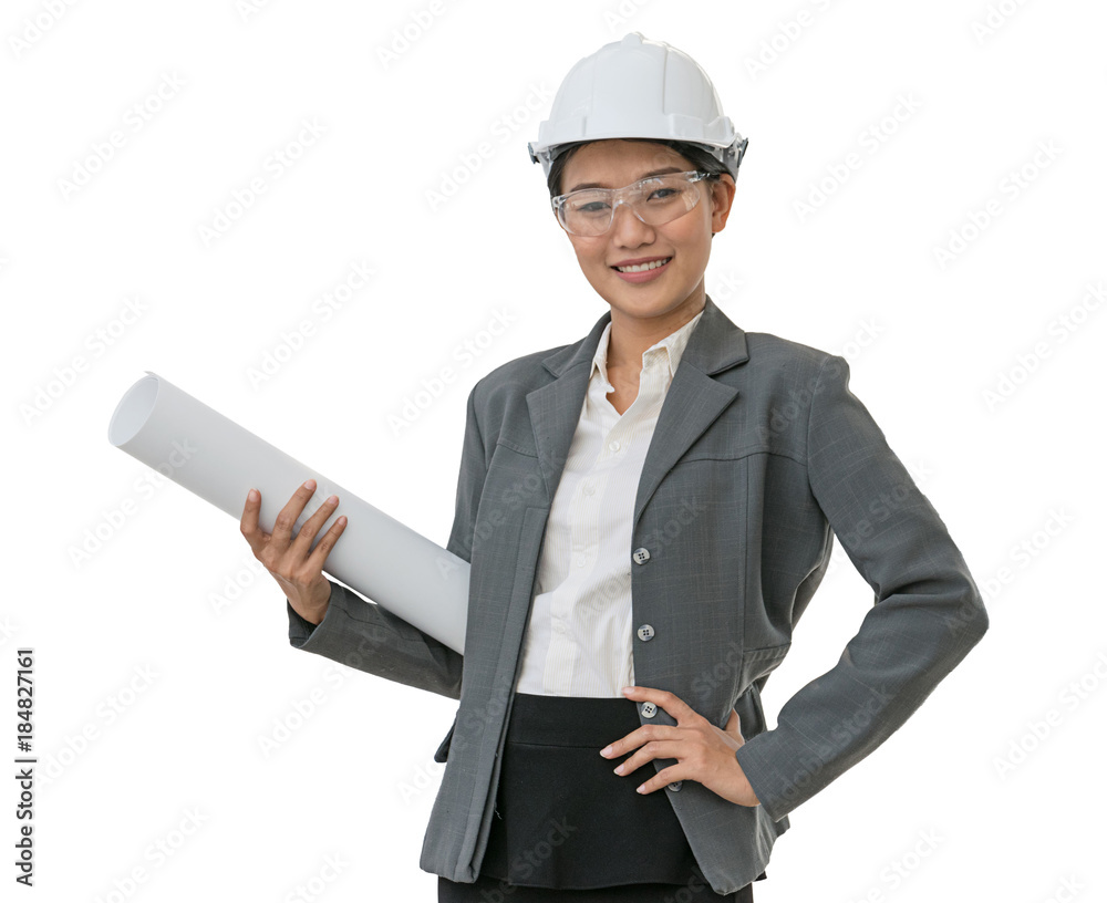 Business woman wearing white helmet.isolated background with clipping path. Business woman wearing white helmet.isolated background with clipping path.