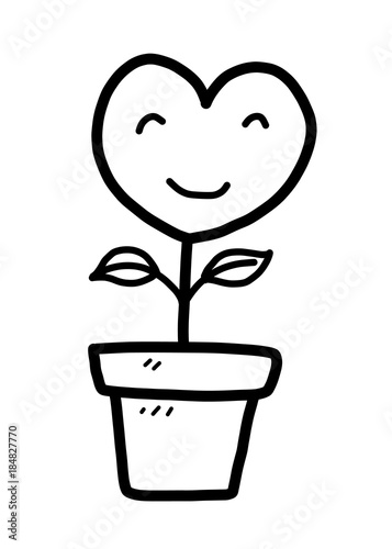 heart plant / cartoon vector and illustration, black and white, hand drawn, sketch style, isolated on white background.
