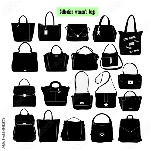 Collection of women's shopping bags on a white background