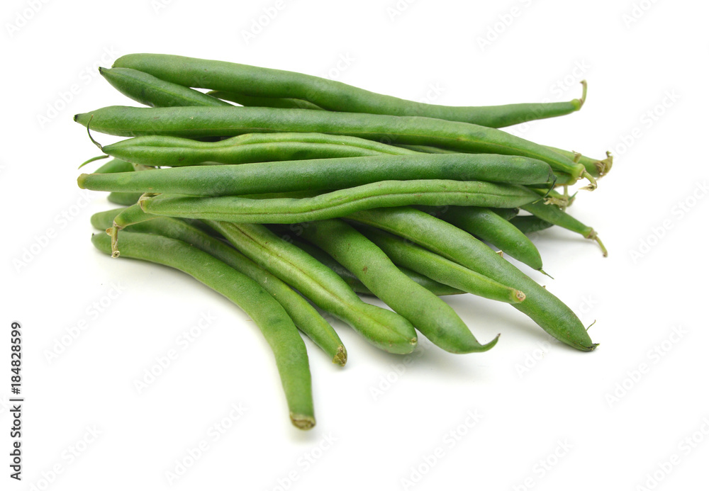 Green beans with leaves on white background Green beans with leaves on white background