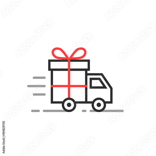 linear delivery truck with gift box