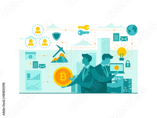 Isolated Bitcoin Technology Start Up Business Concept Illustration