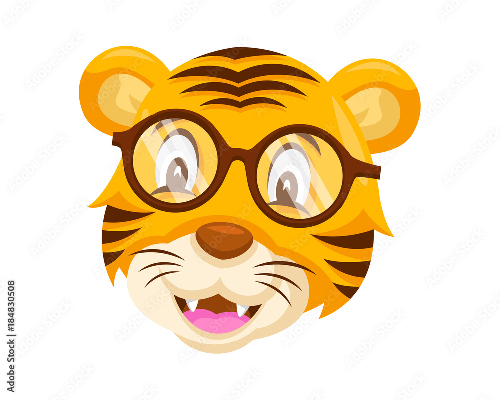 Cute Geek Tiger Face Emoticon Emoji Expression Illustration