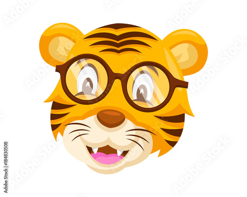Fototapeta Naklejka Na Ścianę i Meble -  Cute Geek Tiger Face Emoticon Emoji Expression Illustration