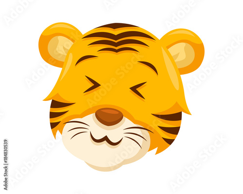 Fototapeta Naklejka Na Ścianę i Meble -  Cute Laughing Tiger Face Emoticon Emoji Expression Illustration
