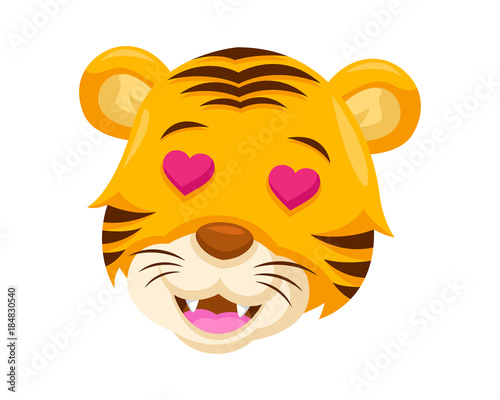Fototapeta Naklejka Na Ścianę i Meble -  Cute Falling In Love Tiger Face Emoticon Emoji Expression Illustration