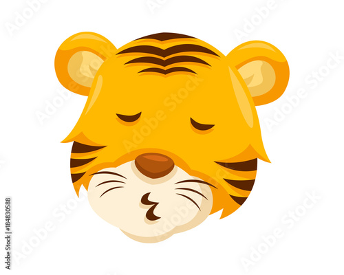 Fototapeta Naklejka Na Ścianę i Meble -  Cute Whistling Tiger Face Emoticon Emoji Expression Illustration