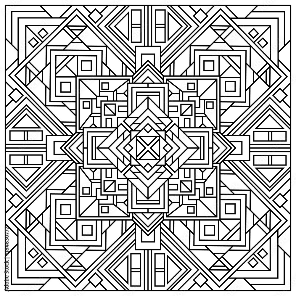 Beautiful square ornamental tile background. Square geometric mandala.