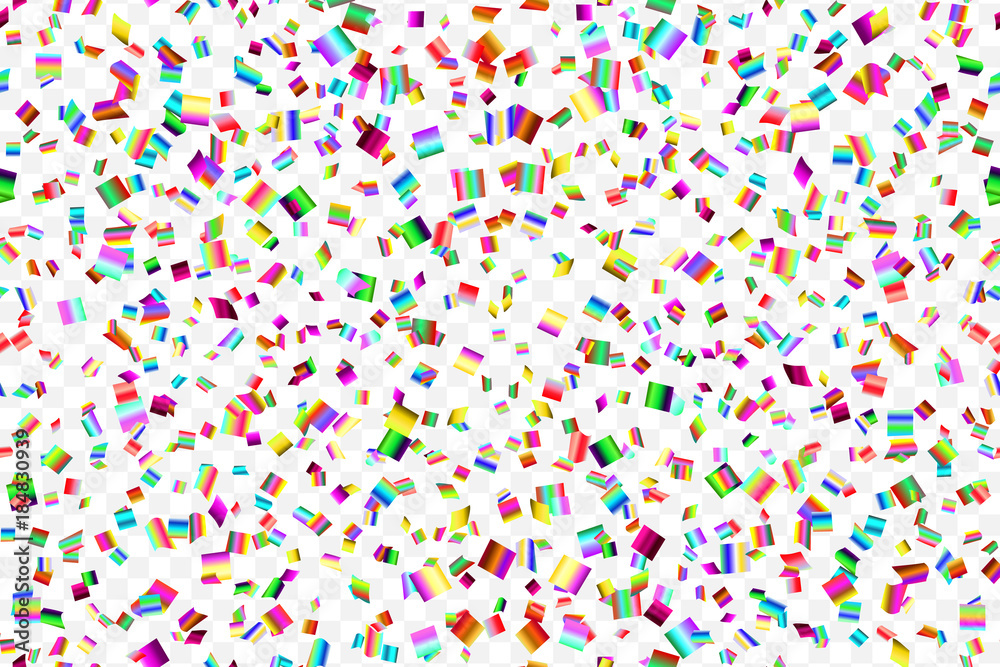 Bright colorful falling confetti isolated on trasparent background.