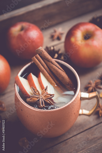 Canvas Print Cold Moscow Mule cocktail in copper mug on the rustic background