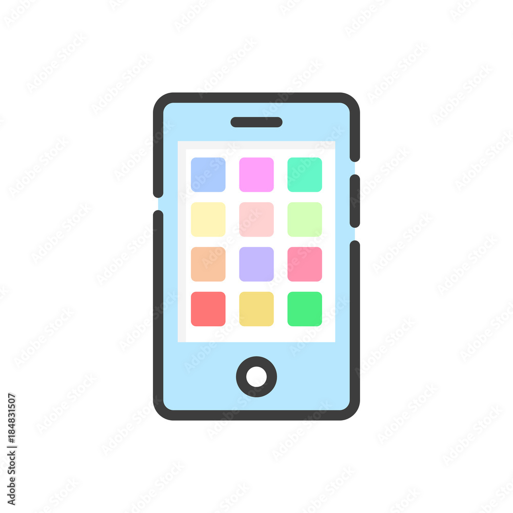 colored smartphone with mobile apps on white background