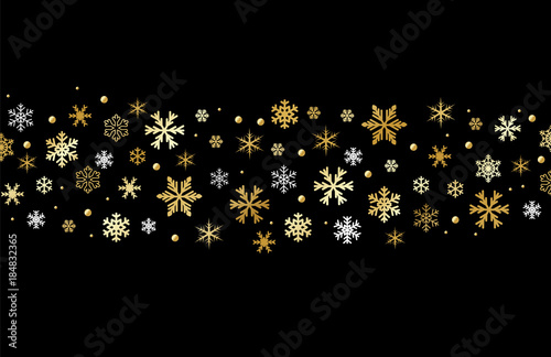 Beuatiful black background with gold snow flakes vector