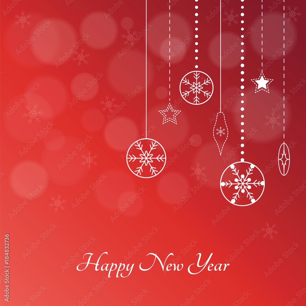 Illustration of happy new year with hanging snowflakes and stars
