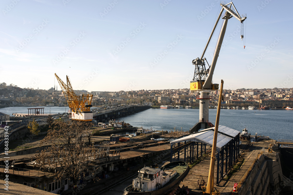 A city view and shipyard in Istanbul, Turkey
