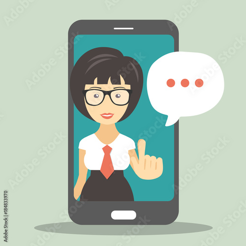 Technical support concept. Screen smartphone with virtual assistant. Flat vector illustration