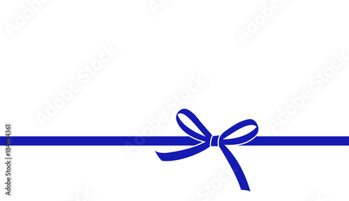 Decorative beautiful blue bow with horizontal ribbon isolated on white background. Vector bow.