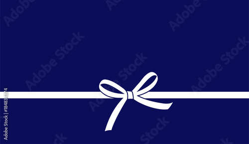 Decorative beautiful white bow with horizontal ribbon isolated on blue background. Vector bow.