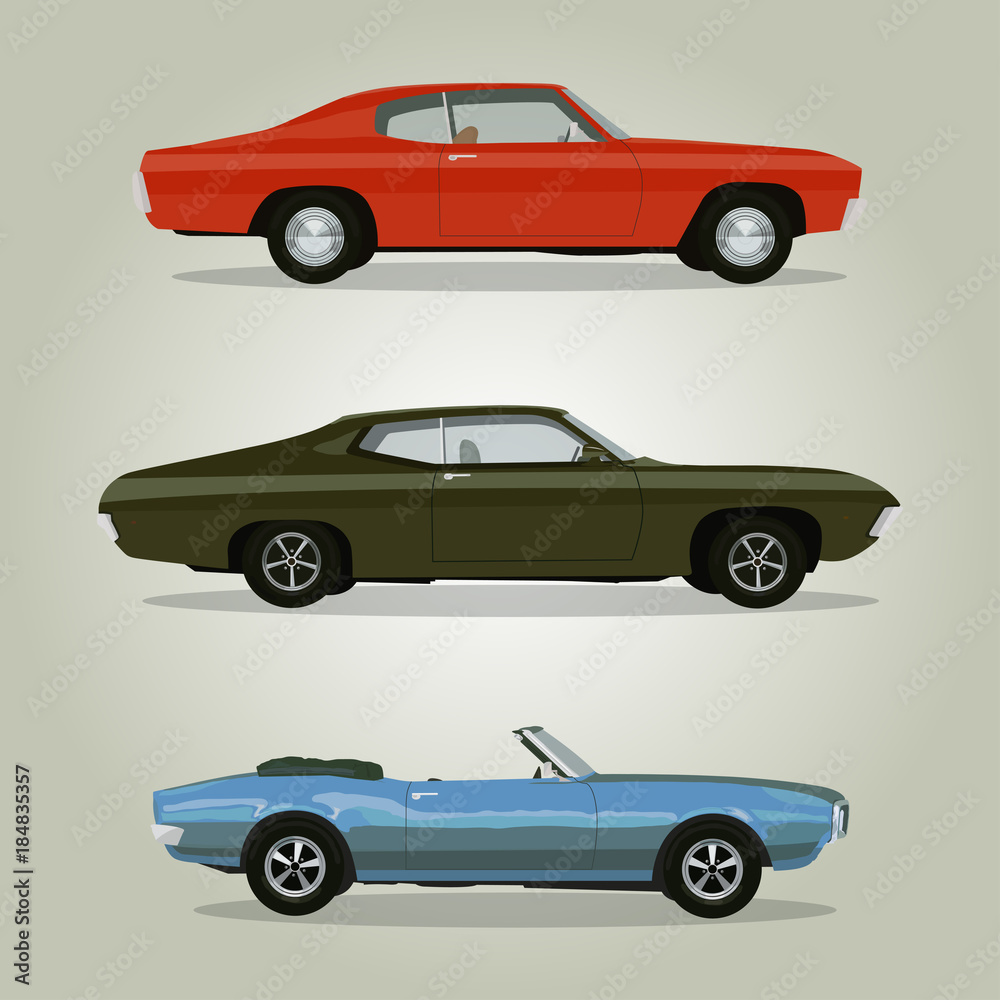 Fototapeta premium Retro cars set vintage isolated. Vector illustration.