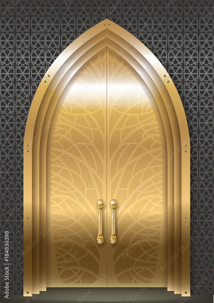 Obraz premium Golden door luxurious Palace in Oriental Arabic style. Vector graphics