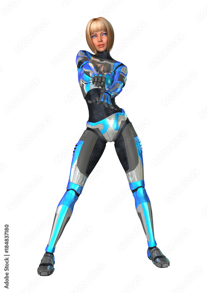 3D Rendering Female Robot on White 3D Rendering Female Robot on White