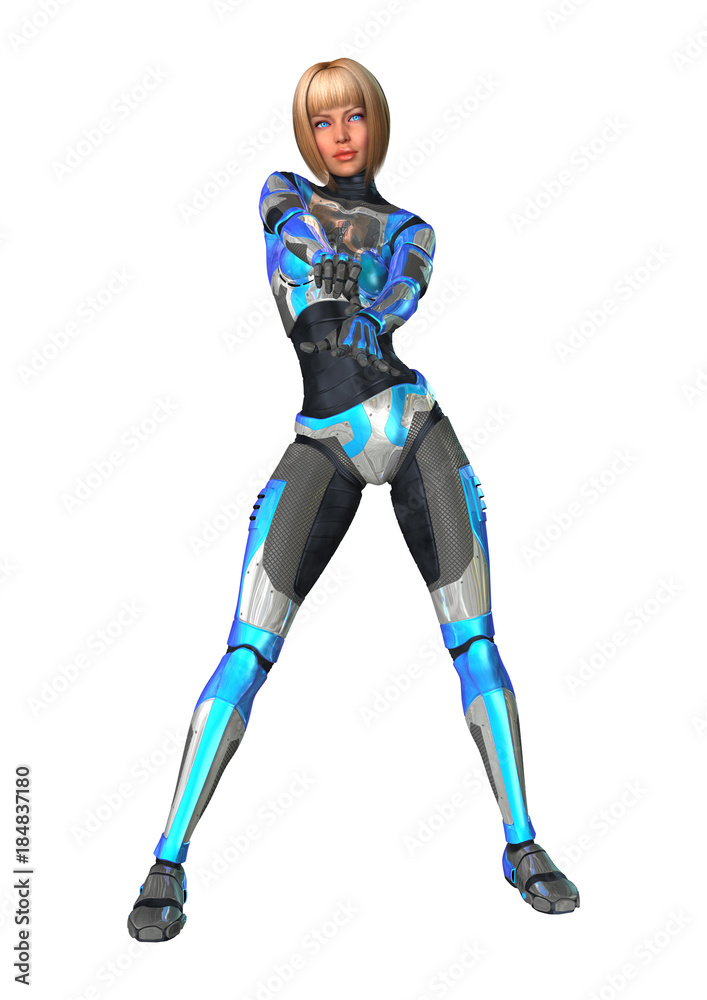 3D Rendering Female Robot on White