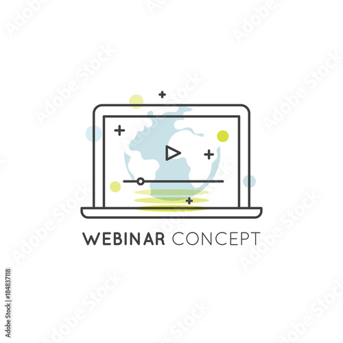 Vector Icon Style Illustration of Webinar and Presentation Video Live Stream, Online Tutorial, Edication, Lesson Stream, Virtual Classroom