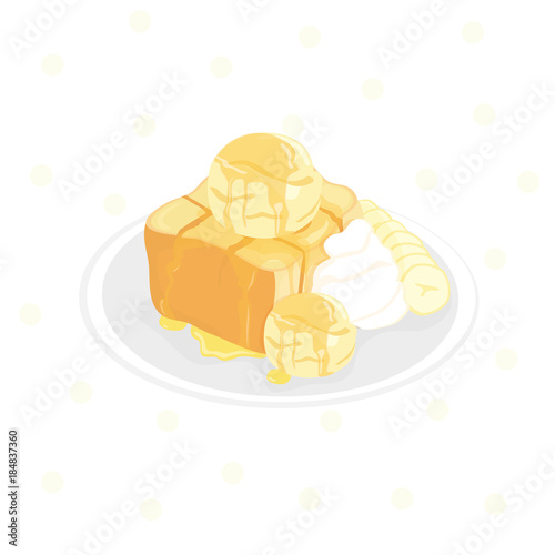 Honey Toast Dessert with Vanilla ice cream , bananas and whip cream