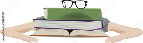 persona stanca sdraiata dietro i libri 