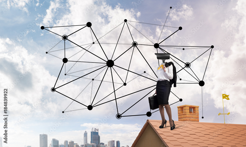 Concept of security and privacy protection with camera headed woman