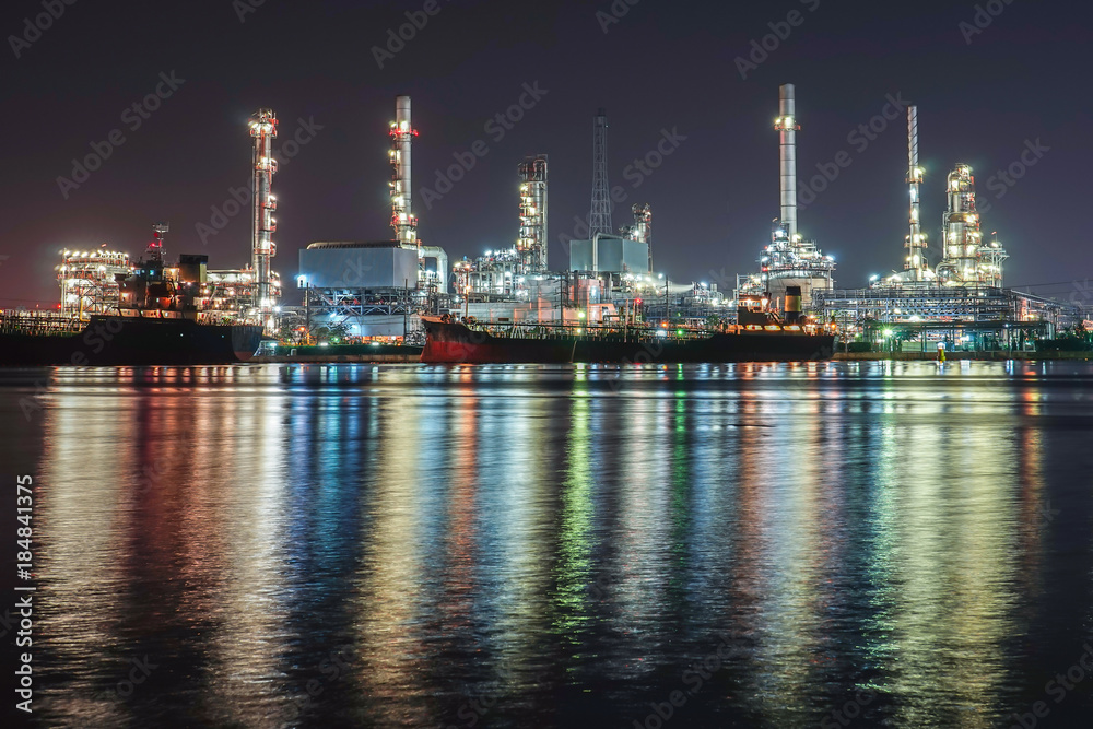 Beautiful sunset  petrochemical oil refinery factory plant cityscape of Chonburi province at night  , landscape Thailand