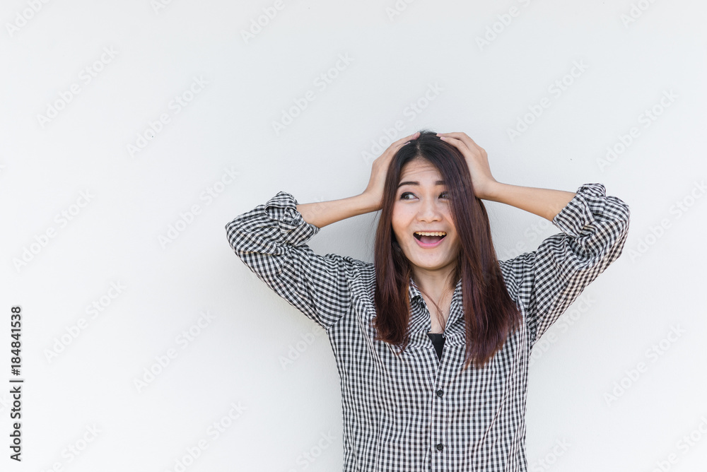 Beautiful young asian woman happy on white background,Free girl enjoy everything in the world Beautiful young asian woman happy on white background,Free girl enjoy everything in the world