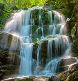Forest waterfall Shipot. Ukraine, Carpathian mountains. 