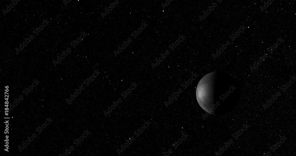 Straight-line dolly away from Mercury. Accurate: star field does not recede. Reversible, can be rotated 180 degrees. Data: NASA/JPL