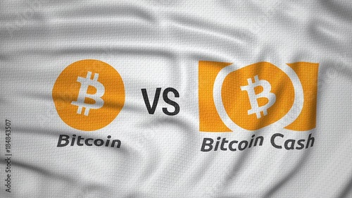 bitcoin vs bitcoin cash, crypto currency hard fork clash concept flag animated photo